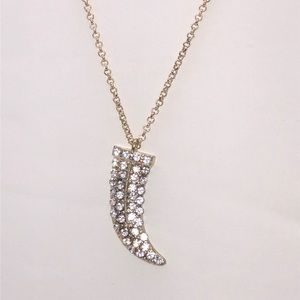 Horn Necklace gold rhinestone 17”